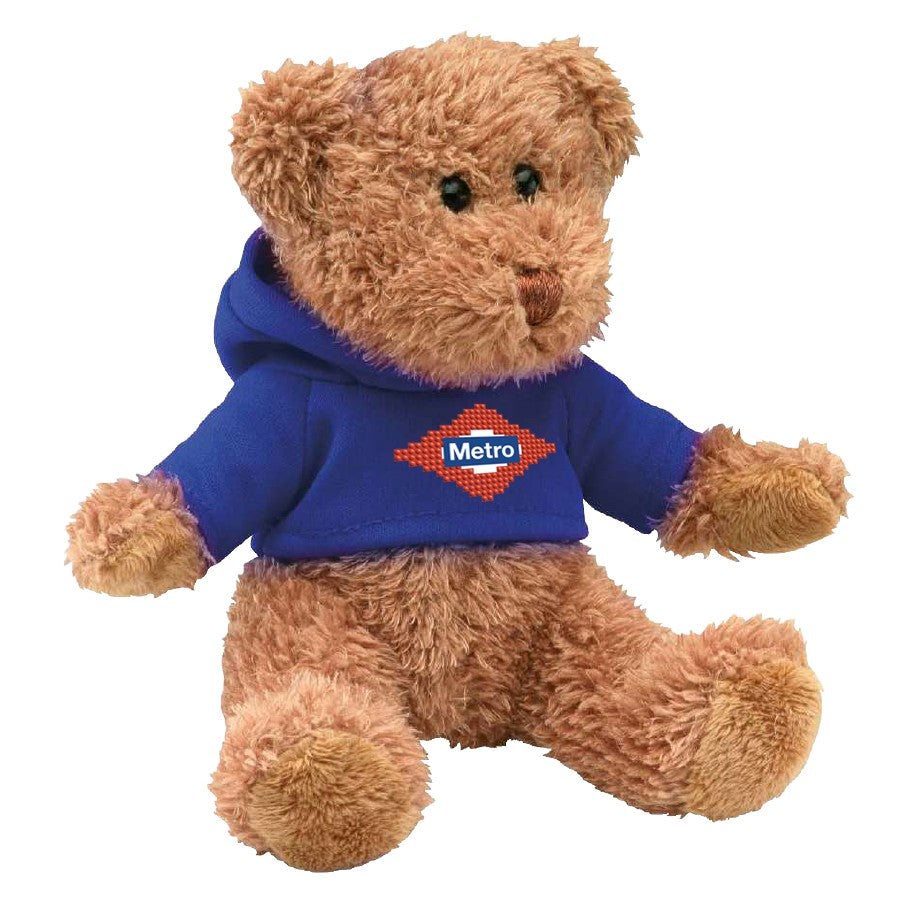 Osito de peluche marrón con sudadera azul y logo Metro de Madrid