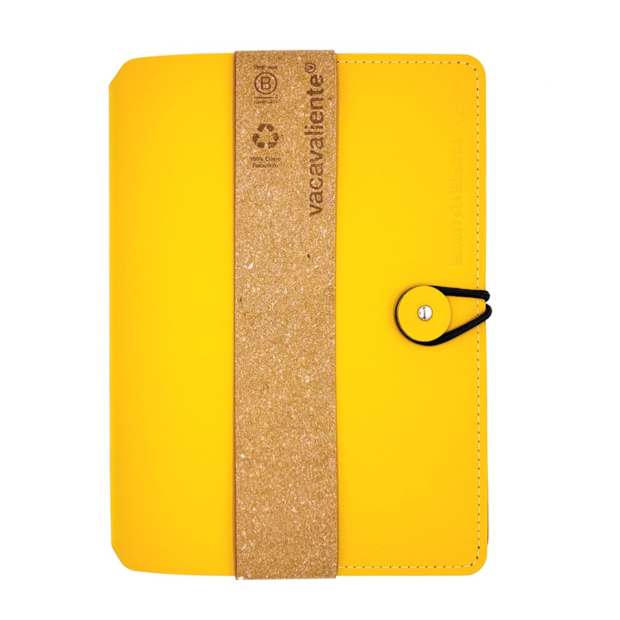 Cuaderno amarillo ecológico con cierre elástico y banda de cartón reciclado Vacavaliente