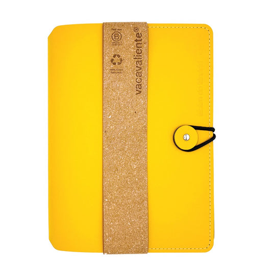 Cuaderno amarillo ecológico con cierre elástico y banda de cartón reciclado Vacavaliente