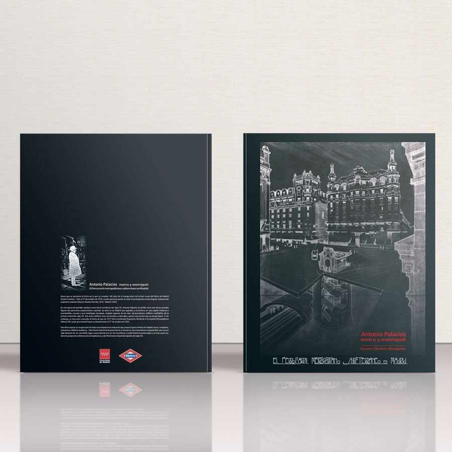 Libro 'Antonio Palacios metro y metrópoli' con portada arquitectónica en blanco y negro.