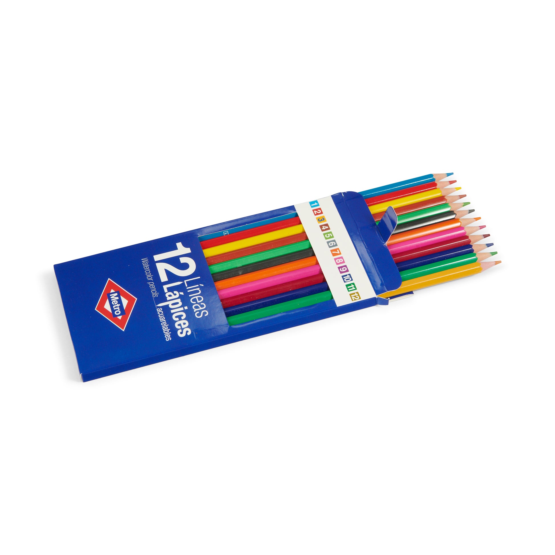 Caja azul de lápices de colores Metro, set de 12 piezas, lápices escolares