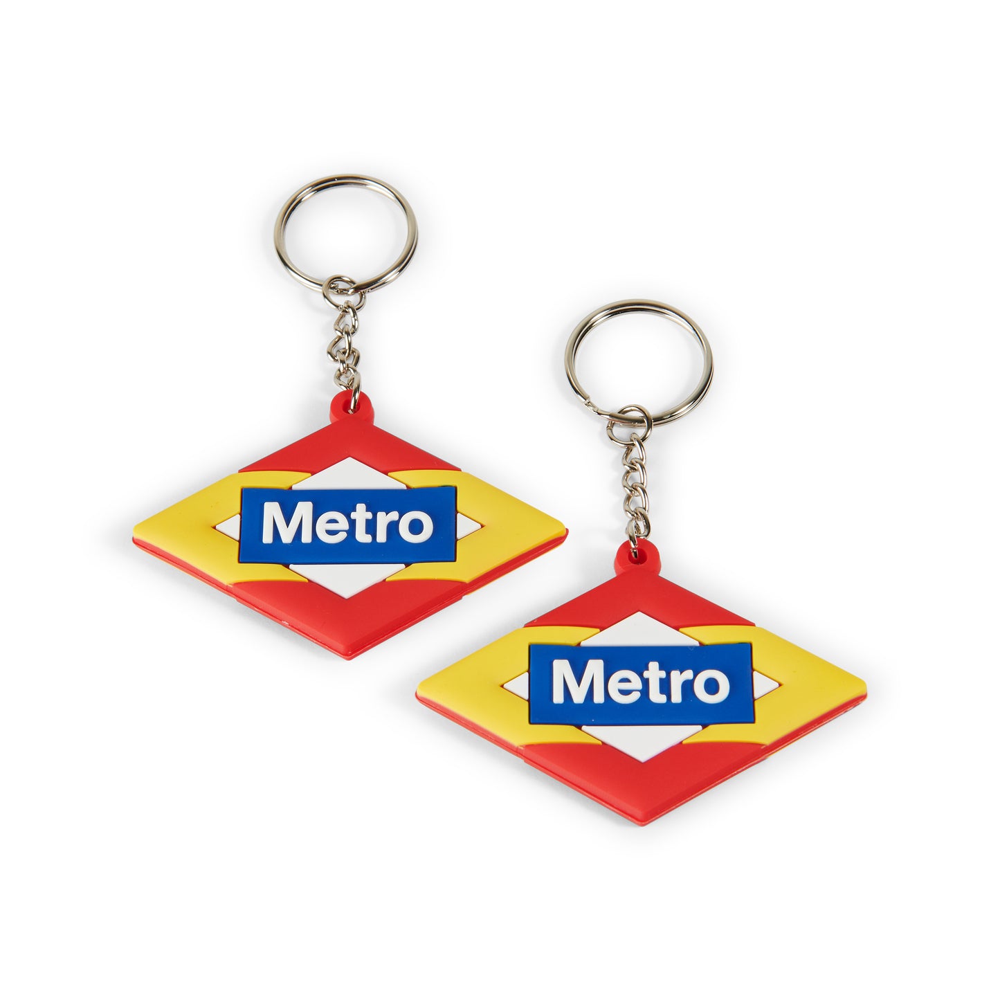 Llavero Metro Madrid colores rojo amarillo blanco, merchandising transporte público