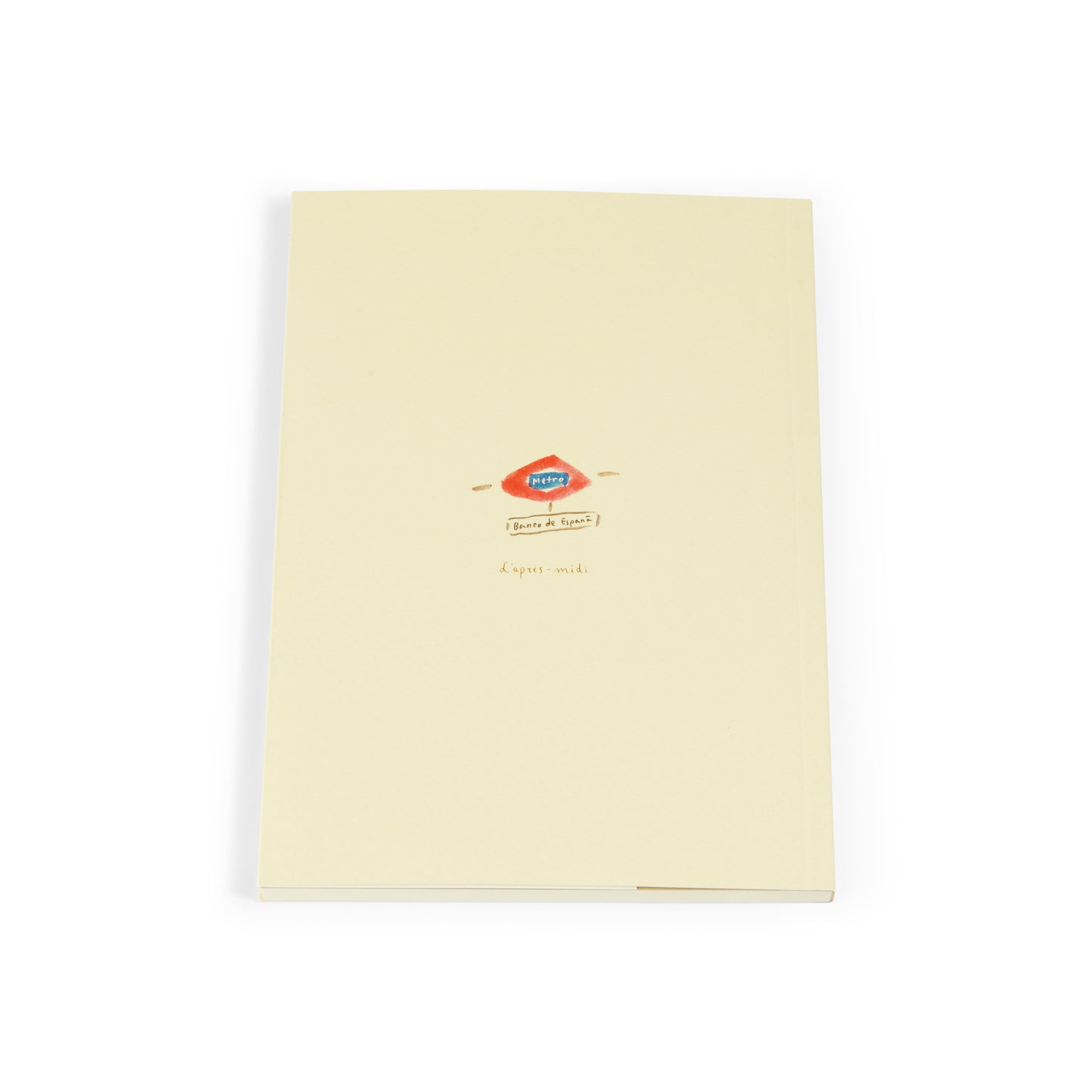 Cuaderno beige minimalista Metro, portada simple con logo y texto pequeño en fondo blanco.