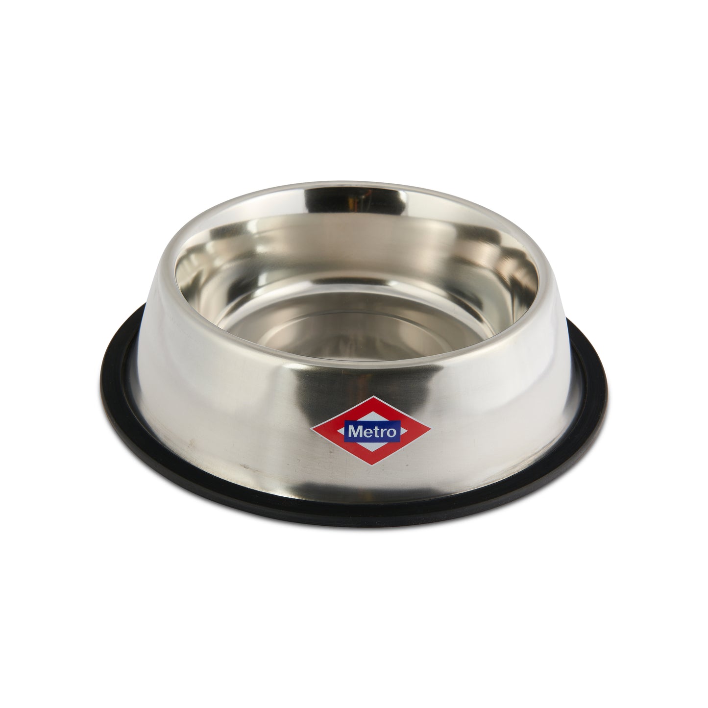 Plato de acero inoxidable Metro para perro con base antideslizante sobre fondo blanco
