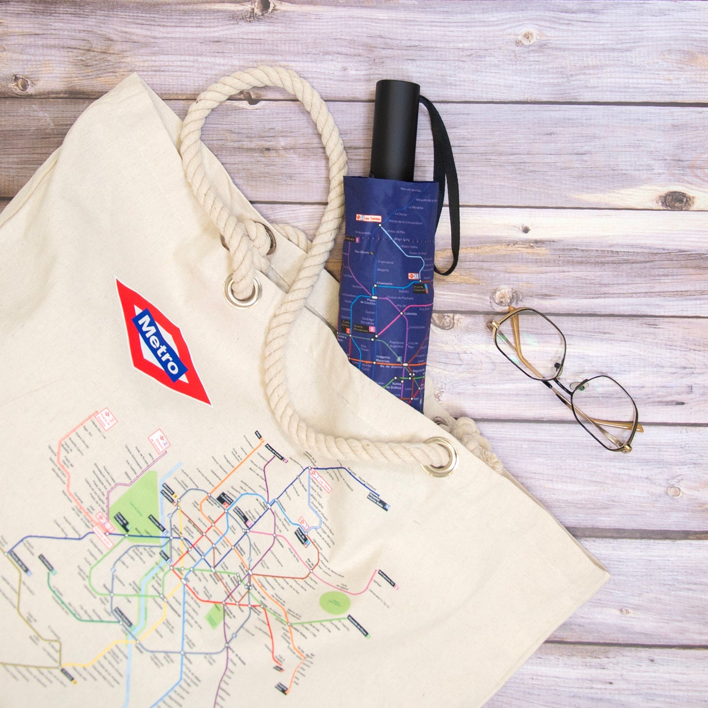 Paraguas plegable Metro de Madrid Azul