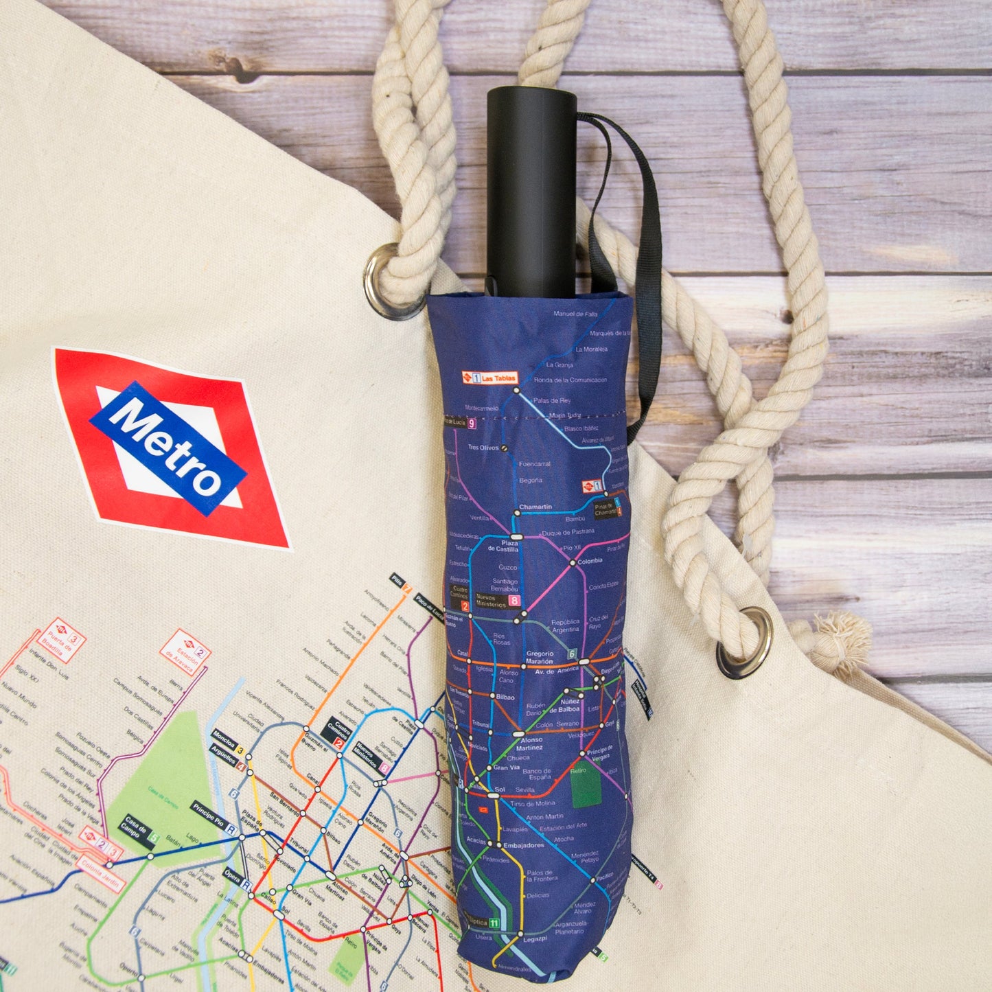 Paraguas plegable Metro de Madrid Azul